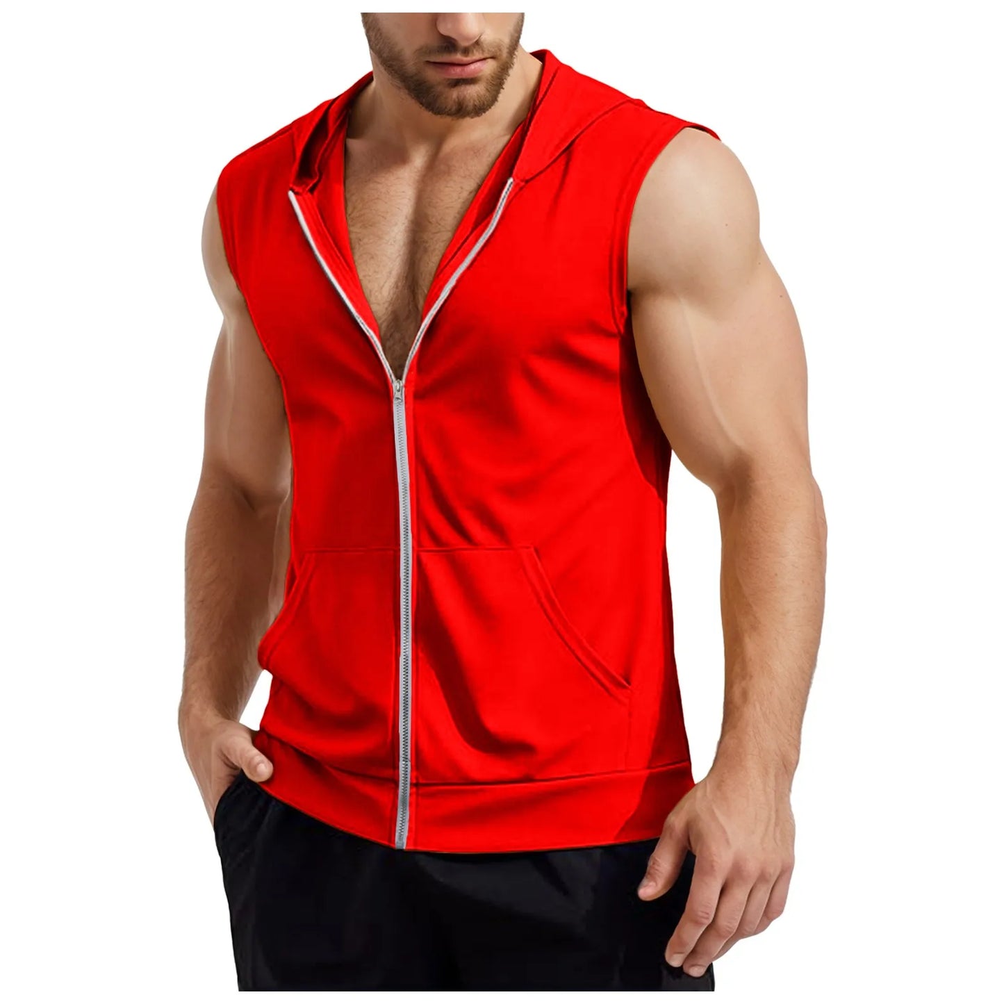 Lizard Vigilante Men's Workout Hooded Tank Tops - Zip-Up Sleeveless Gym Shirt Muscle T-Shirt for Bodybuilding, Summer Casual Vest - Premium Hoodie from Lizard Vigilante - Just $29.99! Shop now at Lizard Vigilante