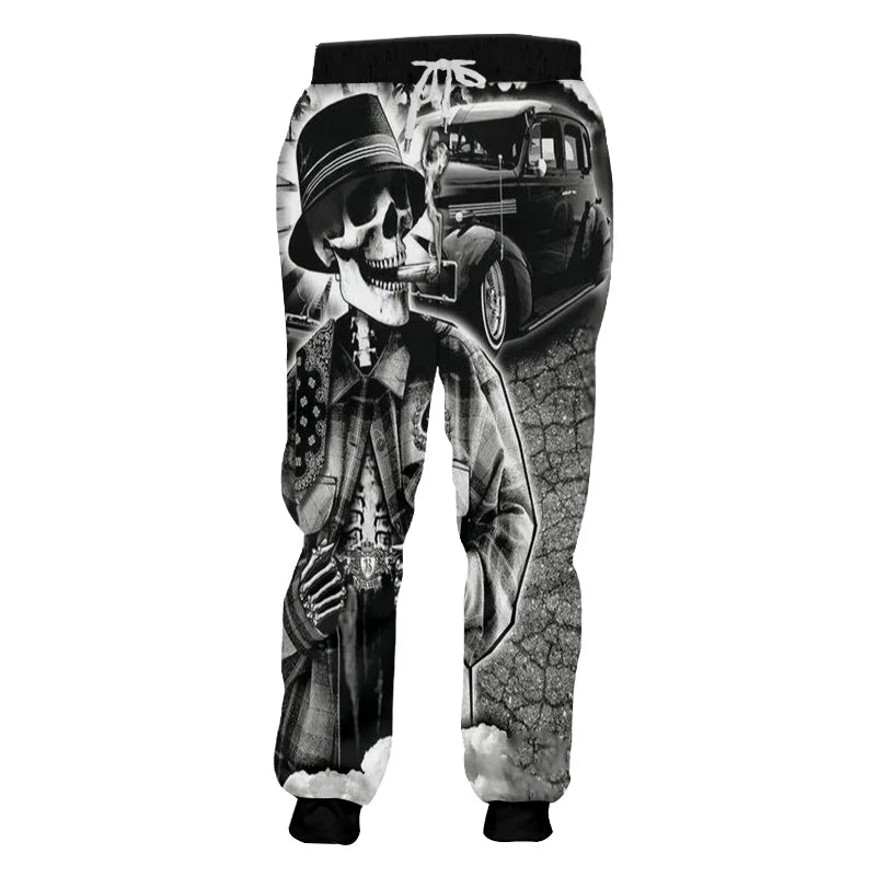 3d Print Skull Smoking Casual Y2k Pants Man Sweatpants New Cool Sweat Joggers Harem Male Full Length Hombre Hooded Golf Shirt - Lizard Vigilante