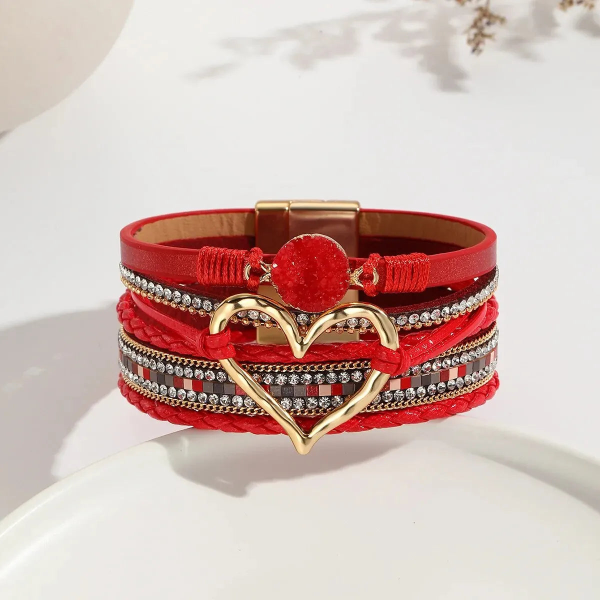 Love Heart New Metal Charm Leather Bracelets for Women Fashion Bohemian Rhinestone Resin Wrap Bracelet Bangle Couple Jewelry - Premium bracelet from Lizard Vigilante - Just $19.99! Shop now at Lizard Vigilante