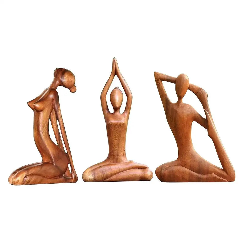 Wooden Yoga Pose Sculpture Abstract Yoga Meditation Statue Hand Carved Wood Fragrant Art Decoration Gallery Tabletop Ornaments