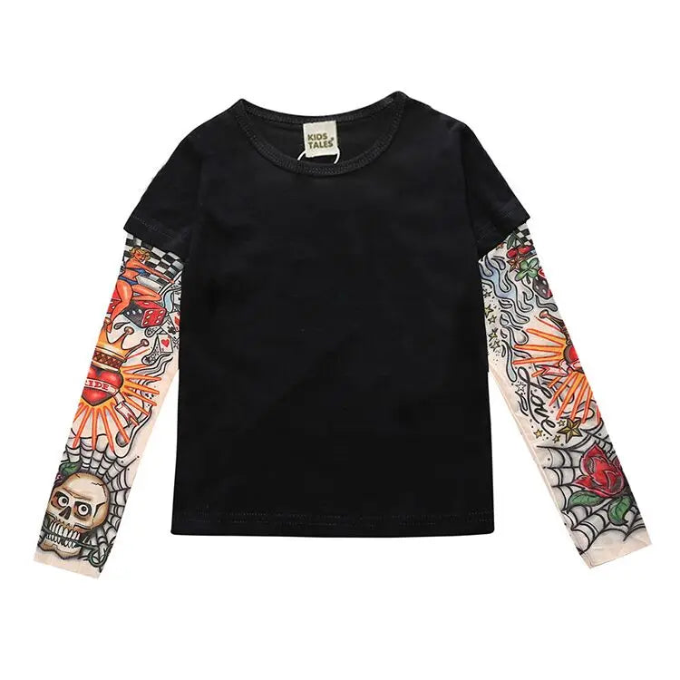 Little Rebel Inked Long Sleeve Tee – punk rock tattoo-print cotton top for future stage legends