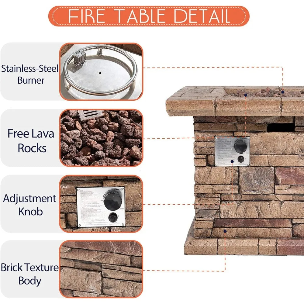 Outdoor Propane Fire Pit Table - 32-Inch Imitation Stone Concrete Firepit with Lava Rocks, Rain Cover, & 50,000 BTU Heat Output - Premium fire pit from Lizard Vigilante - Just $366.66! Shop now at Lizard Vigilante