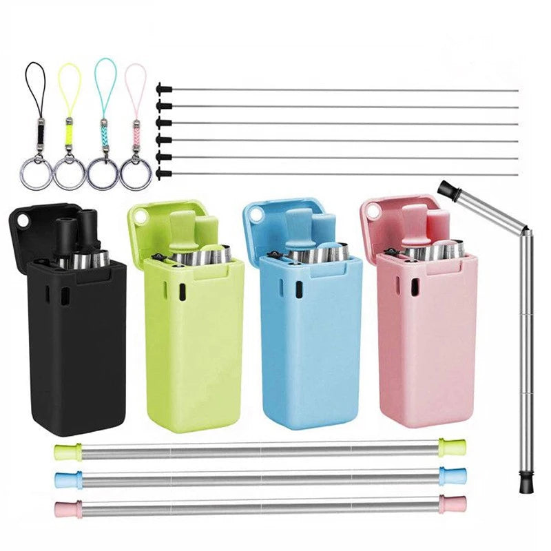 Foldable Stainless Steel Straw Set – Reusable 304 Steel with Silicone Tip, Eco-Friendly & Portable with Cleaning Brush - Premium straws from dsers - Just $25.99! Shop now at Lizard Vigilante