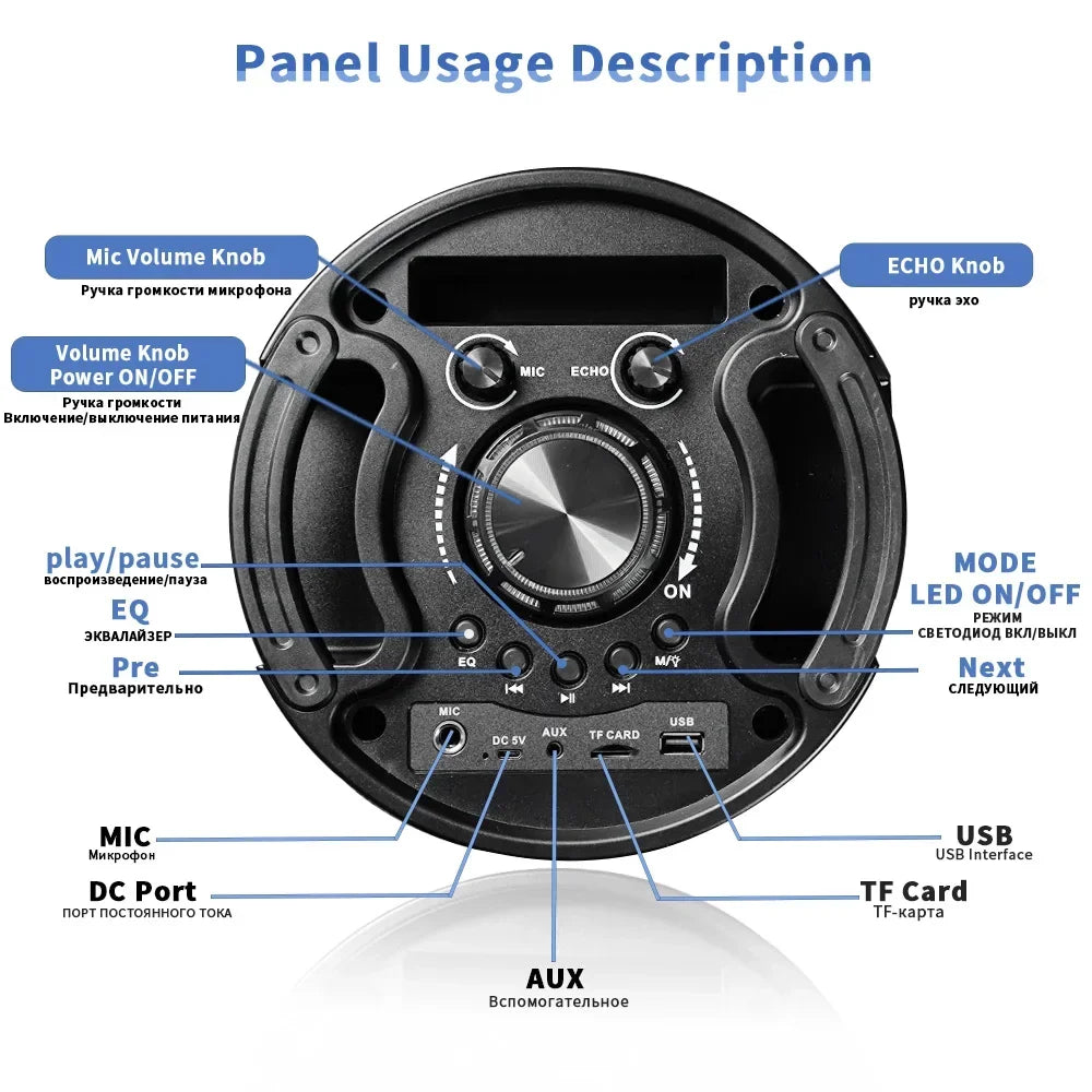 Wireless LargeSpeaker Portable Big PowerStereo soundbar SubwooferHeavy Bass Speakers Sound BoxMic FM Radio Bluetooth-compatible