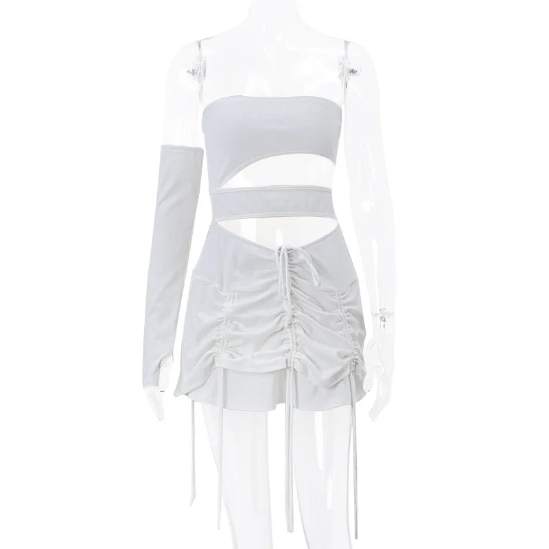 White Grunge Angel Dress Mall Goth Hollow Out Drawstring Rope Tied Up Women Dress - Premium dress from Lizard Vigilante - Just $33.99! Shop now at Lizard Vigilante