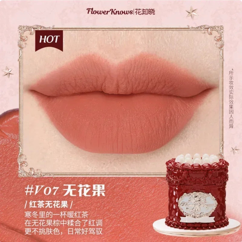 Flower Knows Strawberry Cupid Cake Lip Cream Lip Mud Matte Moisturizing Lipstick Silky Smooth Lip Makeup Professional Cosmetics