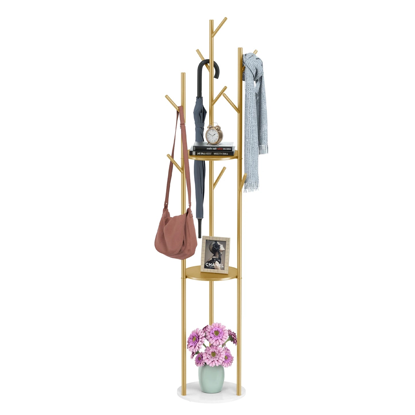 Modern Metal Coat Rack with 3 Shelves - Sleek Storage Solution - Premium coat rack from Lizard Vigilante - Just $98.88! Shop now at Lizard Vigilante