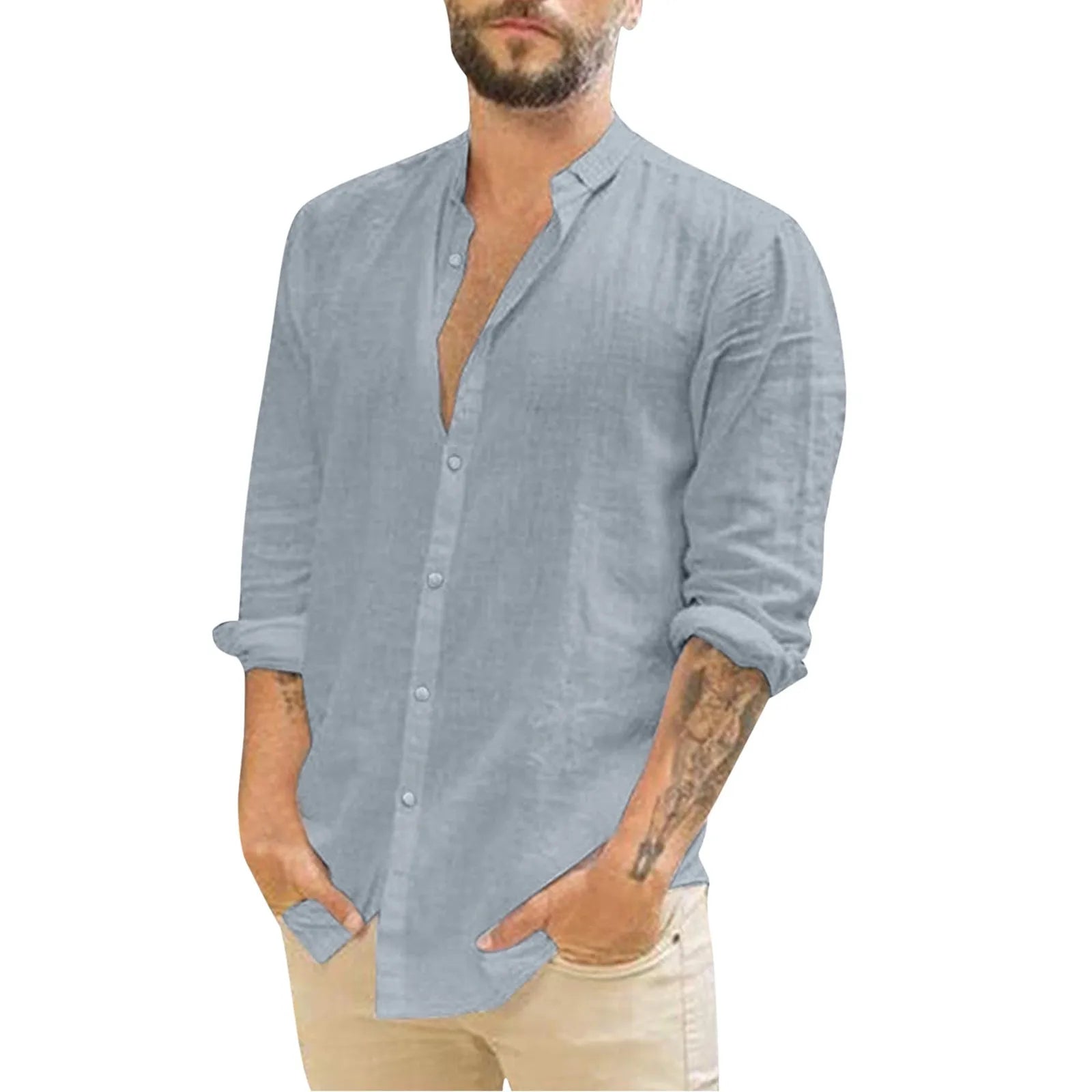 Men’s Casual Cotton Linen Loose-Fit Hawaii Shirt – Plus Size, Turn-Down Collar, Long Sleeve Streetwear - Premium hawaiian shirt from Lizard Vigilante - Just $38.88! Shop now at Lizard Vigilante