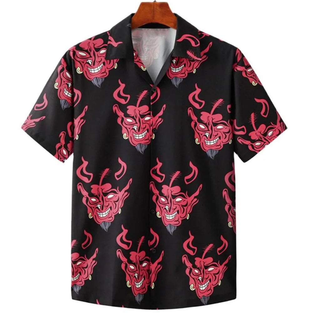 Devil Print Cuban Collar Hawaiian Shirt for Men – Trendy Summer Streetwear - Premium shirt from Lizard Vigilante - Just $23.88! Shop now at Lizard Vigilante