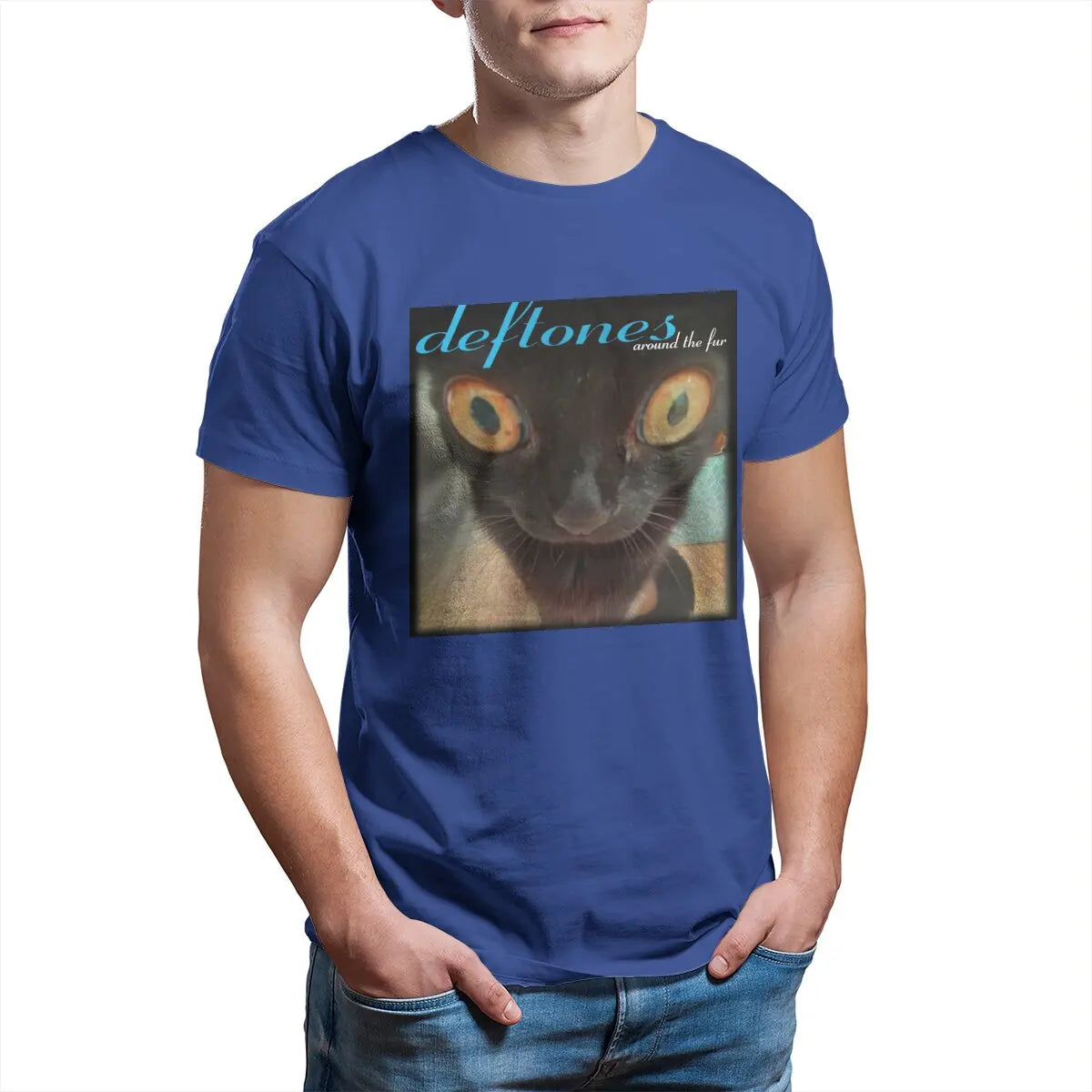 Deftones 'Around the Fur' Cat T-Shirt – 100% Cotton Funny Crew Neck Tee for Men (Available in 4XL & 5XL) - Premium tee from Lizard Vigilante - Just $23.88! Shop now at Lizard Vigilante