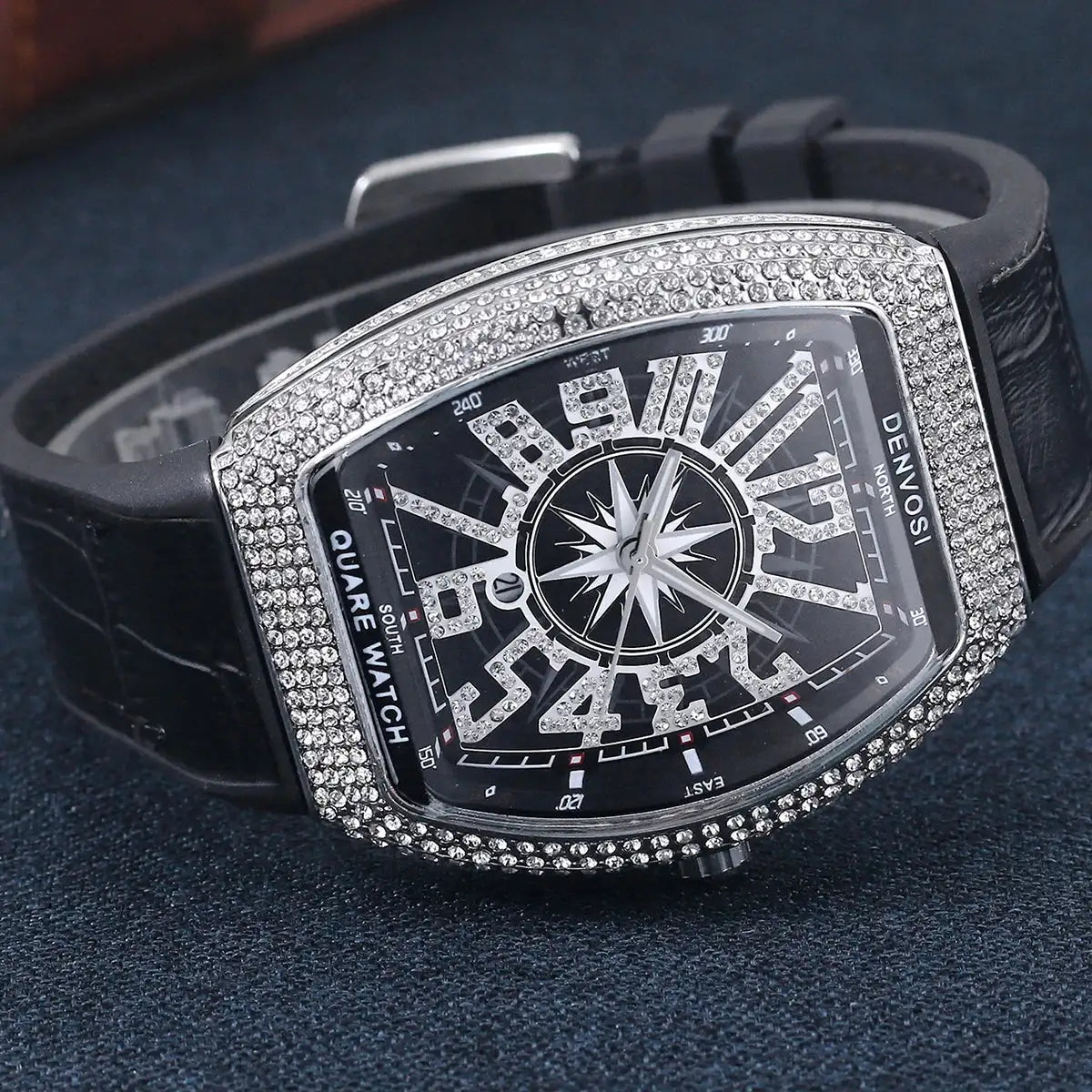 Luxury Diamond wristwatch for women Fasion and elegant quartz watch with silicone watchstrap Waterproof luminous Tonneau watch