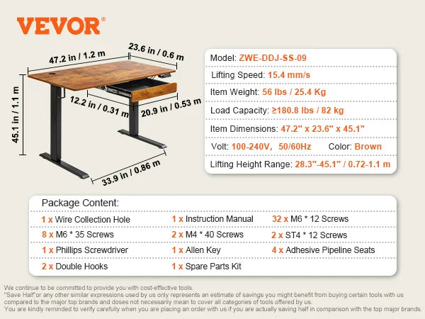 Easy To Use, VEVOR Electric Standing Desk Height Adjustable Standing Desk W/ Dual Protecting System High Load Capacity Table for Home Office - Premium desk from Lizard Vigilante - Just $257.99! Shop now at Lizard Vigilante