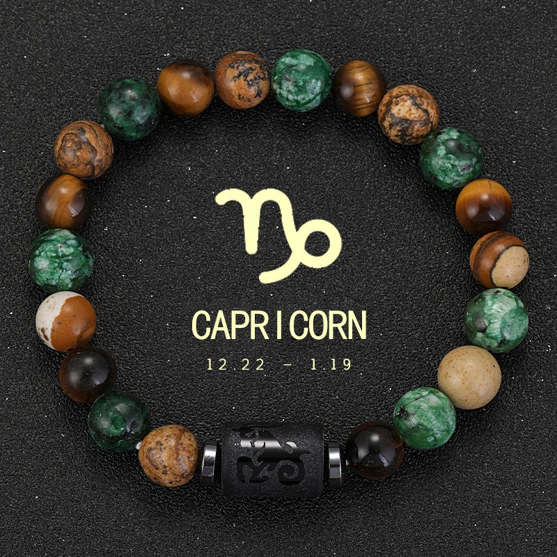 Zodiac Signs Natural Stone Bracelets Taurus Cancer Virgo Pisces Bracelets Ladies Men Couples Friendship Jewelry Gift Bracelet - Premium bracelet from Lizard Vigilante - Just $22.99! Shop now at Lizard Vigilante