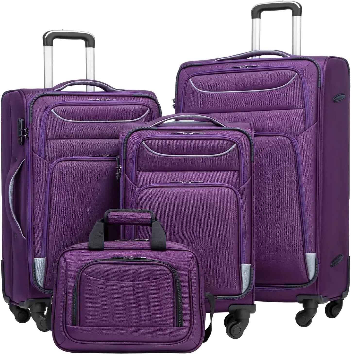 Luggage 4-PIECE Set Suitcase Spinner with TSA Lock - Softshell Lightweight (Purple + Silver) - Premium 4-Piece Luggage Set from Lizard Vigilante - Just $296.99! Shop now at Lizard Vigilante