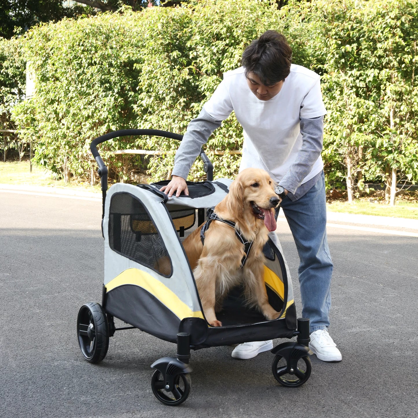 Large Dog Stroller 4 Wheel Pet Trolley Carrier Foldable for 2 Dogs up to 121 lbs - Premium  from Lizard Vigilante - Just $203.99! Shop now at Lizard Vigilante