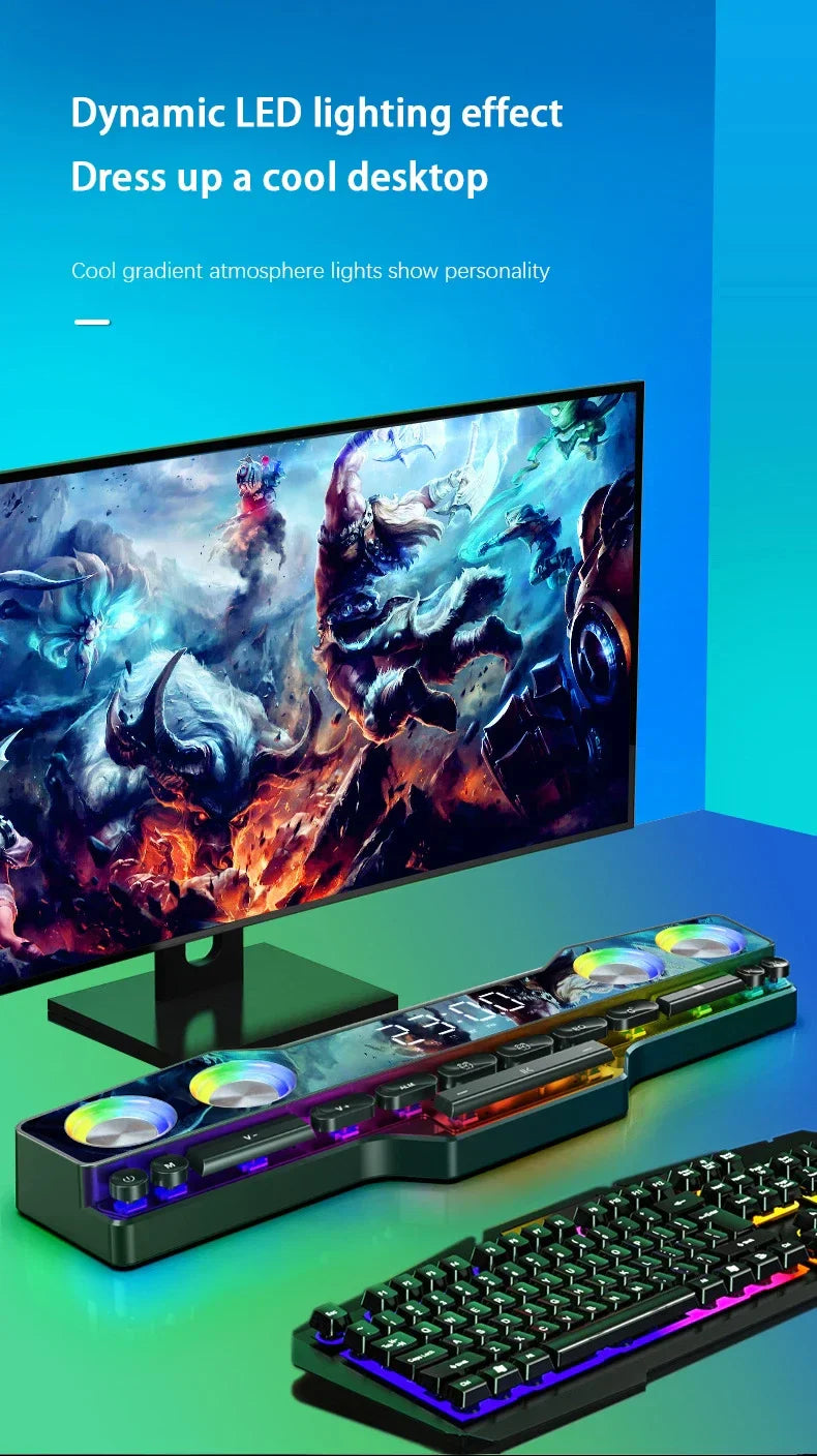 Wireless Bluetooth Game Speaker Soundbar USB 3D Stereo Subwoofer FM Home Clock Indoor Sound Bar Computer Loudspeaker Hot Sale