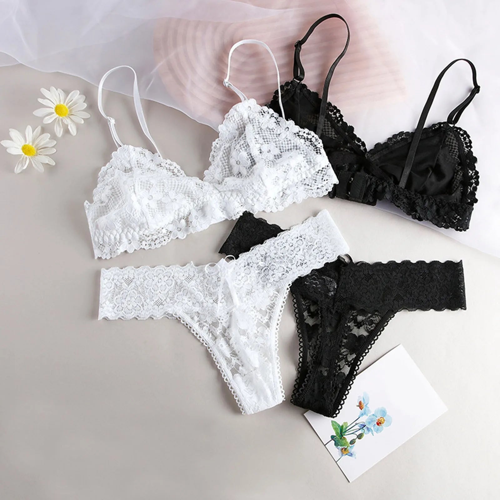 Sexy V Neck Female Comfortable Underwear Floral Lace Lingerie Backless Lanyard Hollow Out Underwear Suit Lenceria Para Damas - Premium  from Lizard Vigilante - Just $2.99! Shop now at Lizard Vigilante