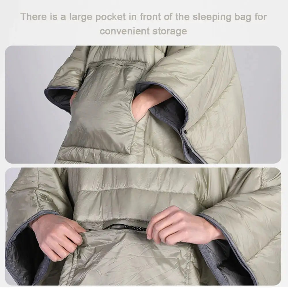 Outdoor Wearable Cloak Sleeping Bag Portable Warming Sleeping Bag Light-weight Cotton Sleeping Bag for Winter Camping Travel