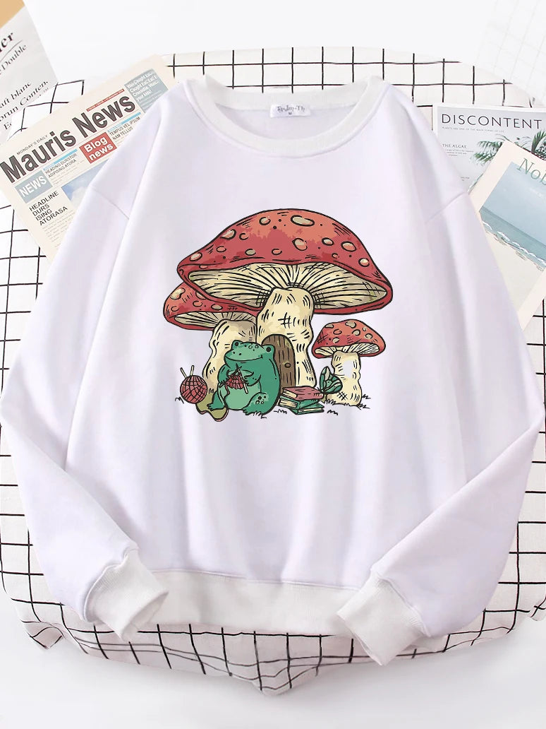 Mushroom House And A Frog Cute Sweatshirt Woman Casual Oversize Sweater Warm All-match Sweatshirt S-XXL Tops Female - Premium Sweatshirt from Lizard Vigilante - Just $29.99! Shop now at Lizard Vigilante