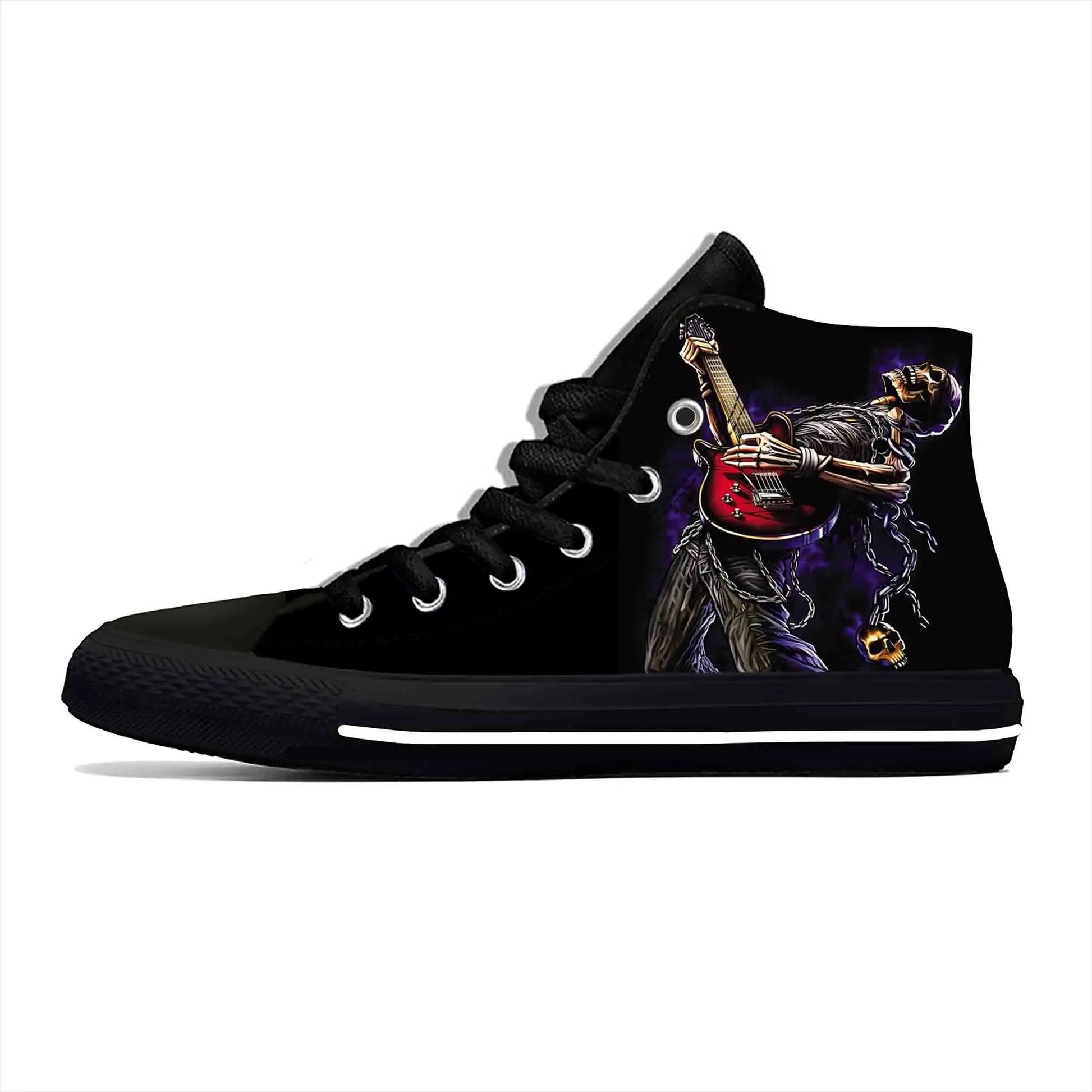 Heavy Metal Rock Skull Guitar Grim Reaper Gothic Canvas High-Tops - Premium high top shoes from Lizard Vigilante - Just $42.99! Shop now at Lizard Vigilante