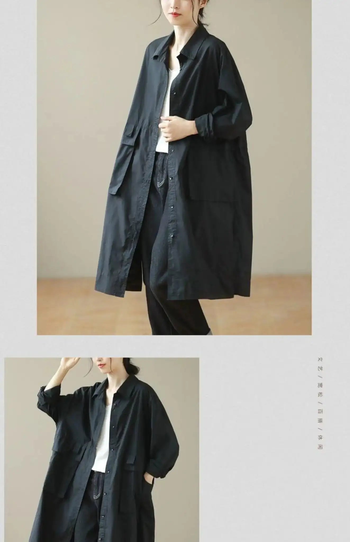 9290 Spring Fall Trench Coat Women Mid Length Windbreaker Single-breasted Double Pockets Casual Loose Overcoat Female Outerwear