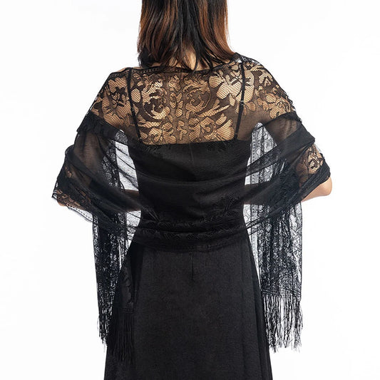 Fashion Women's Lace Sheer Tassels Evening Dress Shawl Hollow Bridal Bridesmaid Boleros Wraps Mesh Wedding Capes Party Shawls - Premium  from Lizard Vigilante - Just $24.99! Shop now at Lizard Vigilante