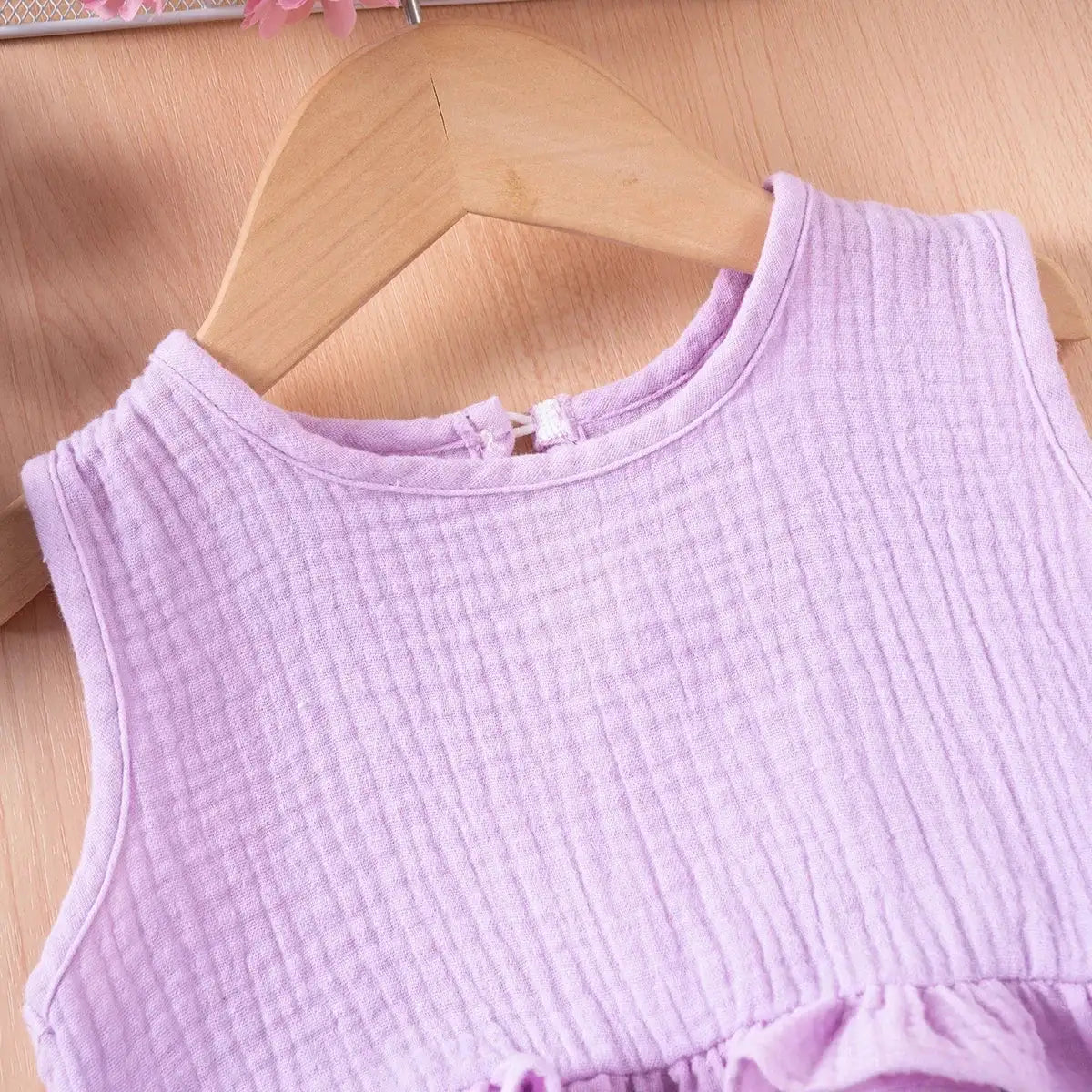 Summer Kids Cotton Casual 2pcs Toddler Girls Solid Color Sleeveless Top + Ruffle Pants Set Comfortable Fashion Hot Sale