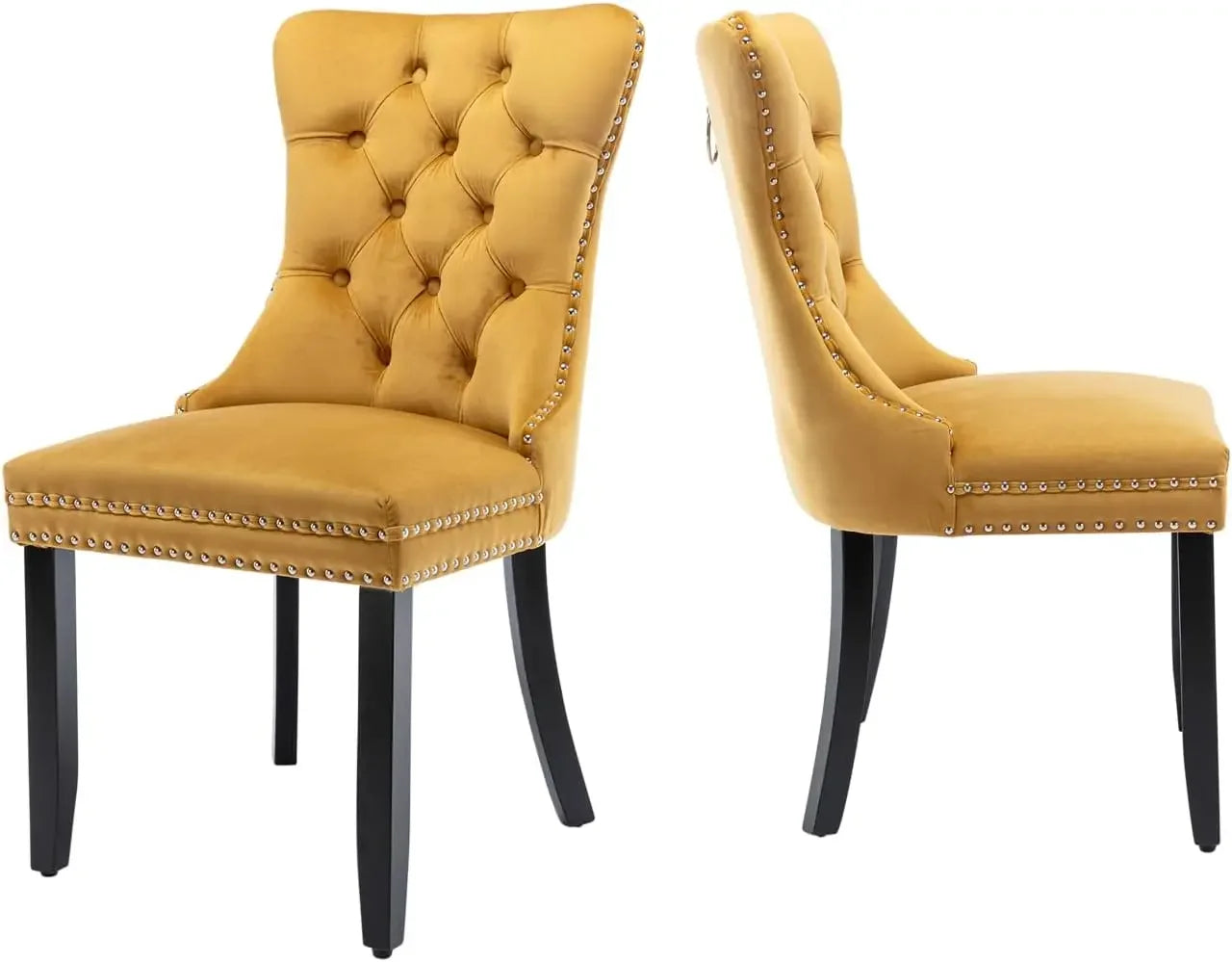 Luxury Velvet Dining Chairs Set of 6 | Tufted Button Back with Ring Pull Trim - Premium dining chair from Lizard Vigilante - Just $558.99! Shop now at Lizard Vigilante