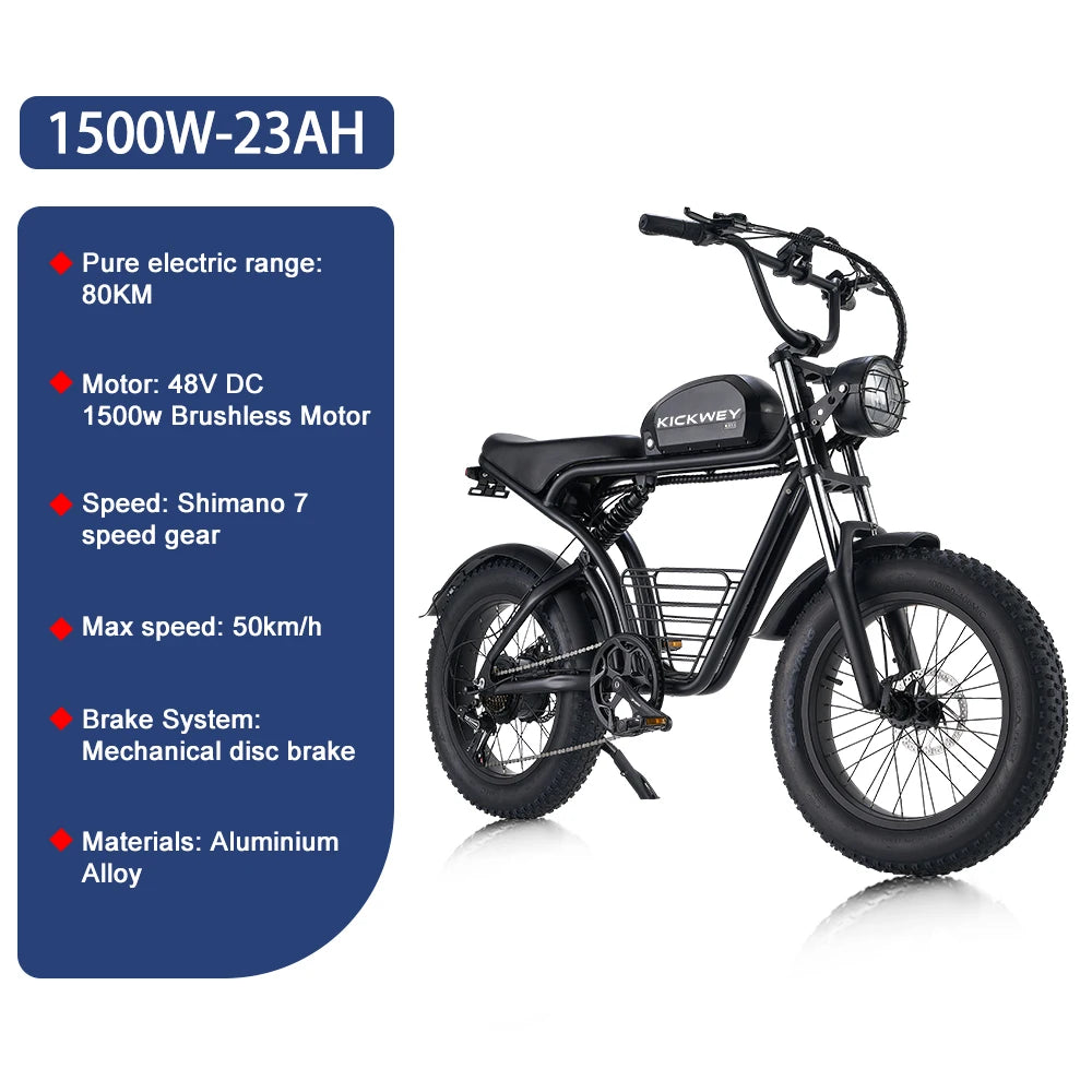 4.0Fat Electric Bike for Adults – 1500W 40MPH, 48V 20/23AH, Max 75 Miles, 20" Fat Tire Dirt Bike, 7-Speed E-Bike – Powerful, Durable, and Fast - Premium electric bike from Lizard Vigilante - Just $15.99! Shop now at Lizard Vigilante