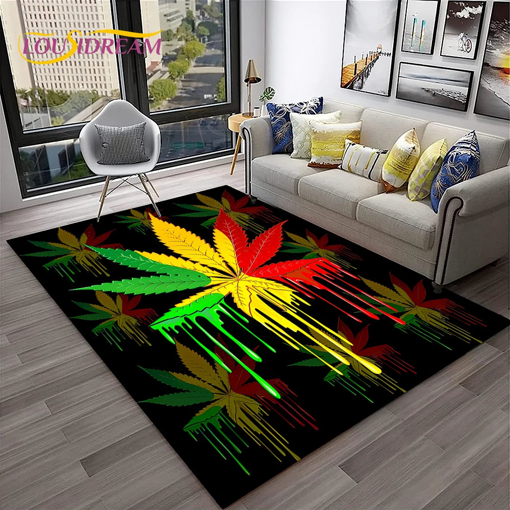 High Voltage Maple Leaf Lounge Rug – 3D Printed Non-Slip Weed Art Carpet For Living Rooms, Studios And Late-Night Plots