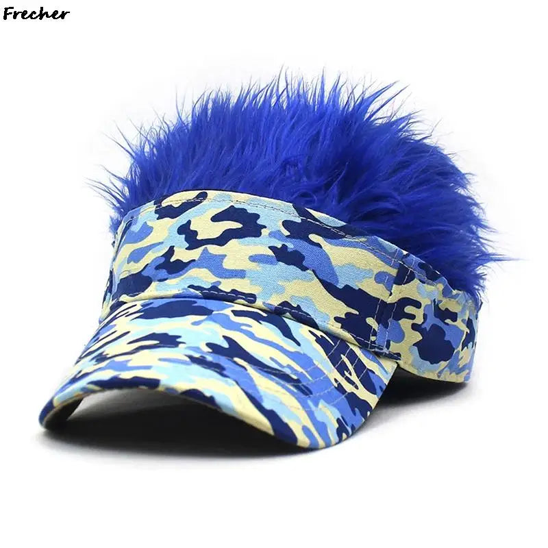 Rock Punk Visors Hats With Spiky Hairs Wig Hip Hop Fashion Baseball Cap Men Women Party Fake Hair Sun Hat Camouflage Sports Caps - Premium hat from Lizard Vigilante - Just $21.99! Shop now at Lizard Vigilante