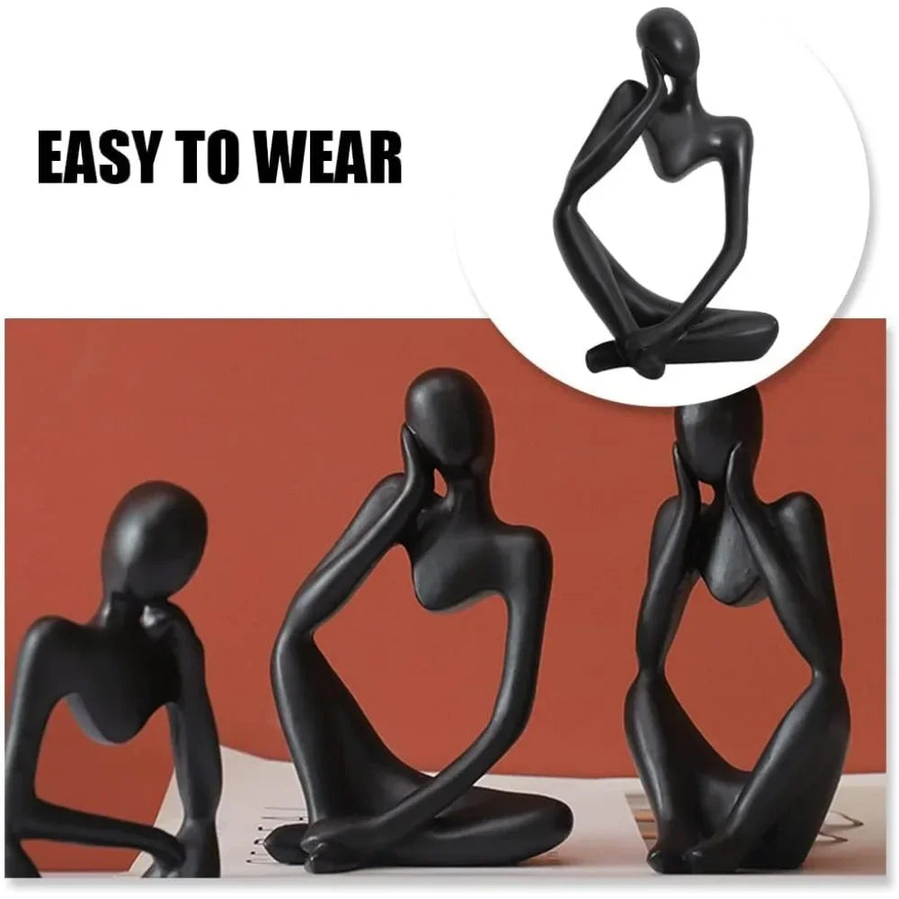 Decorations for Home Living Room Office Mini Thinker Sculpture Ornaments Resin Black Modern Abstract Sculptures Desktop