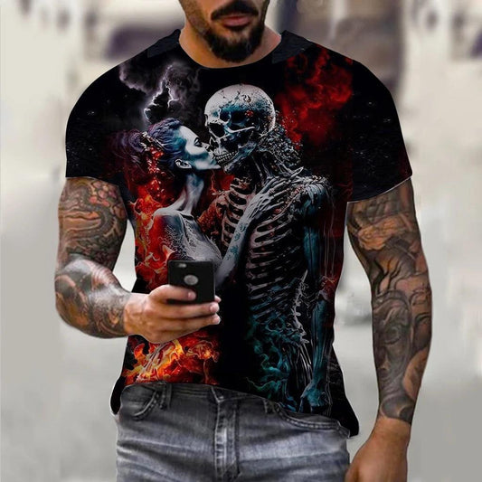 Men's Horror Skull Print T-shirt 3D Print Vintage Short Sleeve Fashion Extra Large Casual T-shirts Men's Summer Street Clothing - Premium tee shirt from Lizard Vigilante - Just $22.99! Shop now at Lizard Vigilante