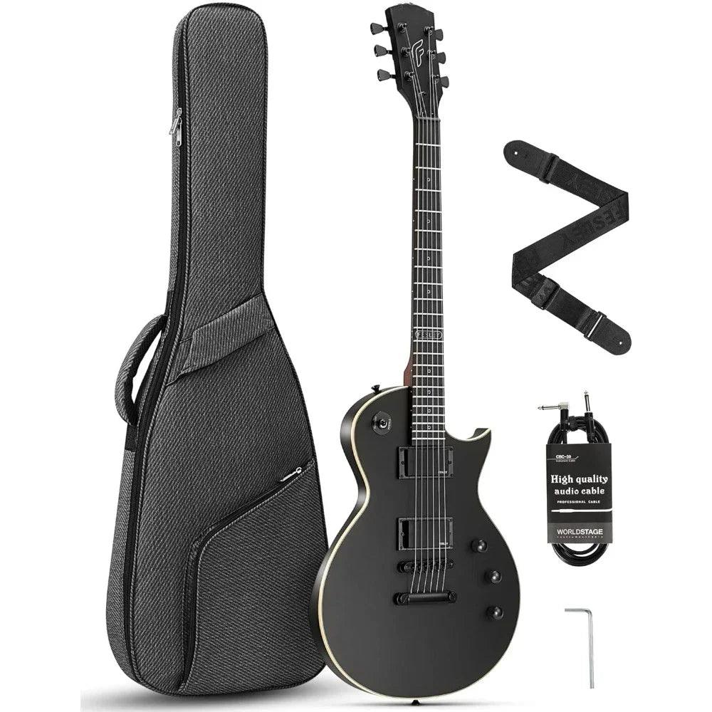 39" LP Electric Guitar Kit, Poplar Body, Mahogany Neck, 22 Frets, 6 String Guitar with Gig Bag, Cable, FLP350, Matte, Black - Premium Electric Guitar from Lizard Vigilante - Just $249.99! Shop now at Lizard Vigilante