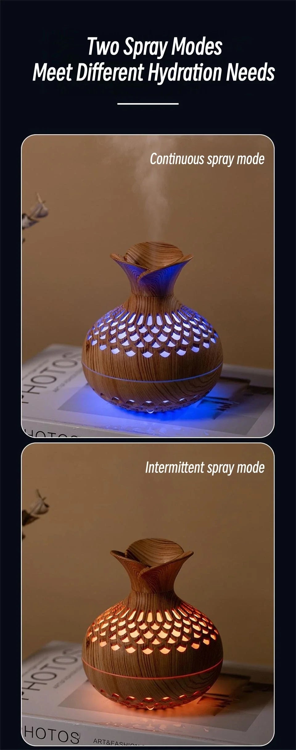 USB Hollow Wood Grain Humidifier Aroma Diffuser Atomizer Household Humidifier Hydrating Instrument Desktop Humidifier