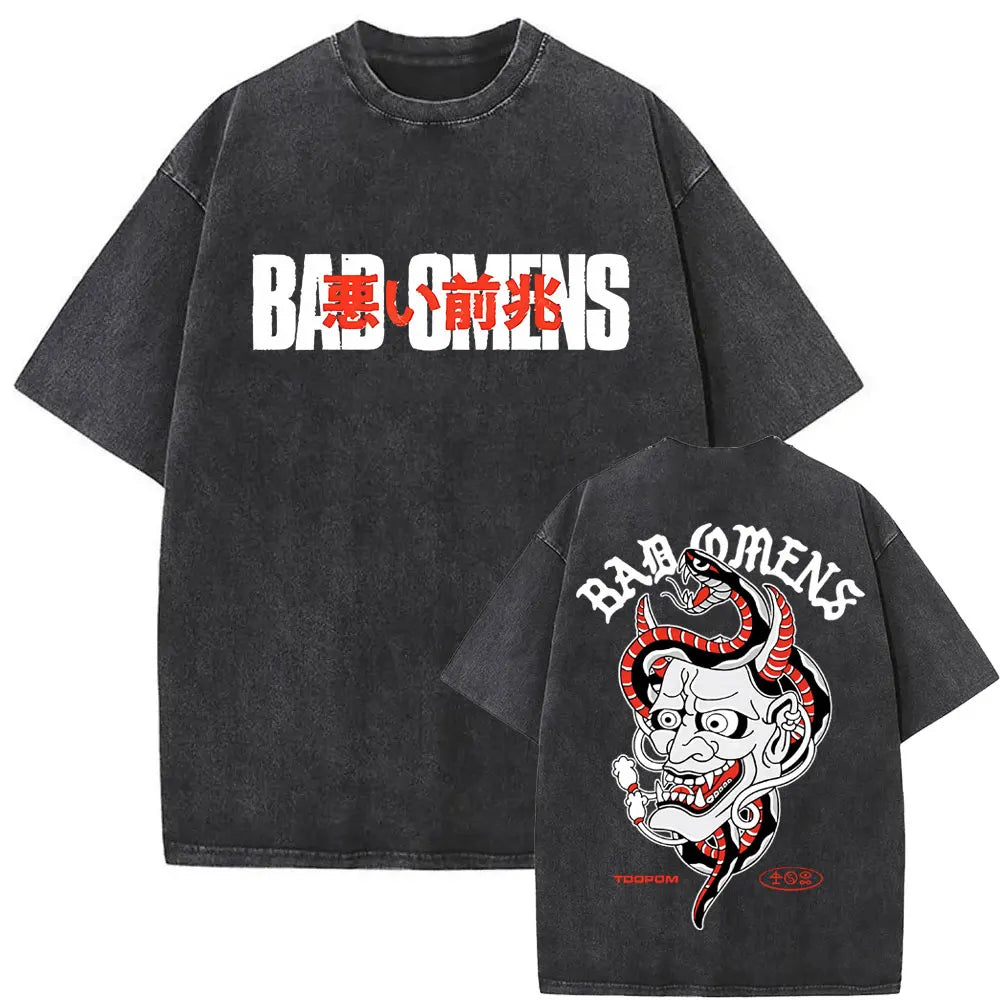 Washed Vintage Bad Omens Band T-Shirt | THE DEATH OF PEACE OF MIND Oversized T-Shirt for Men & Women | Rock Gothic Fashion Tee - Premium T-Shirt from Lizard Vigilante - Just $24.99! Shop now at Lizard Vigilante