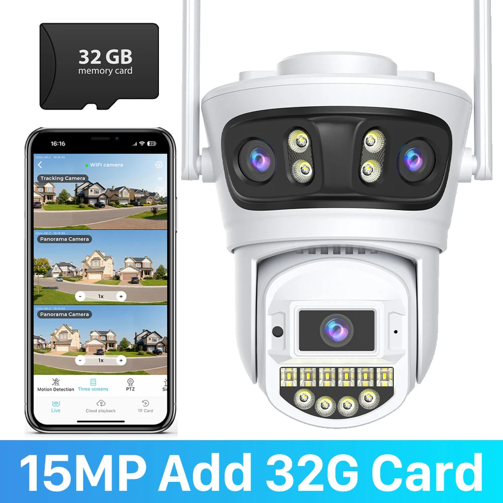 15MP 8K Ultra HD Wifi Outdoor Surveillance Camera | 3-Lens AI Human Detection, 360° Auto Tracking, Night Vision, Dual-Band Wireless Security Camera - Premium security camera from Lizard Vigilante - Just $50.99! Shop now at Lizard Vigilante