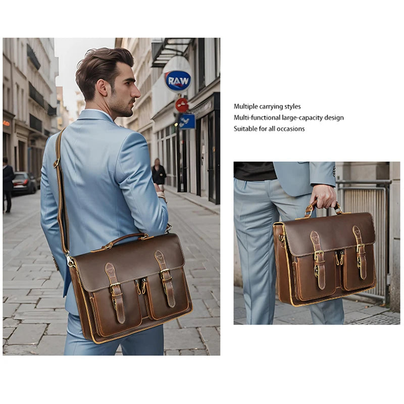 Vintage Leather Briefcase - Timeless Elegance and Durability - Premium handbag from Lizard Vigilante - Just $187.99! Shop now at Lizard Vigilante