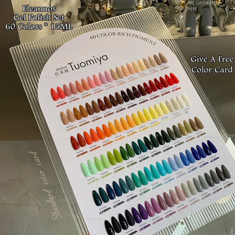 Eleanuos Popular gel Polishing 60PCS Mixed Varnish Soaking Rainbow Semi Permanent Shining Four Season Nail UV LED Salon gel 15ML