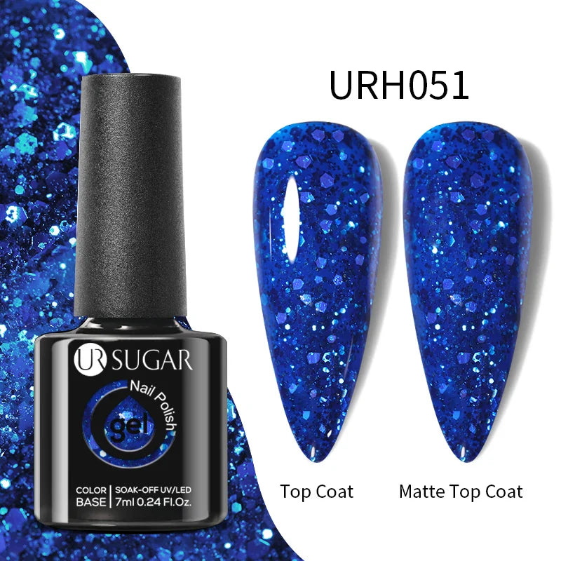 UR SUGAR Blue Color Rubber Base Gel Nail Polish Gold Glitter Base Gel Top Coat Soak Off UV LED Gel Nail Art Varnish Manicure