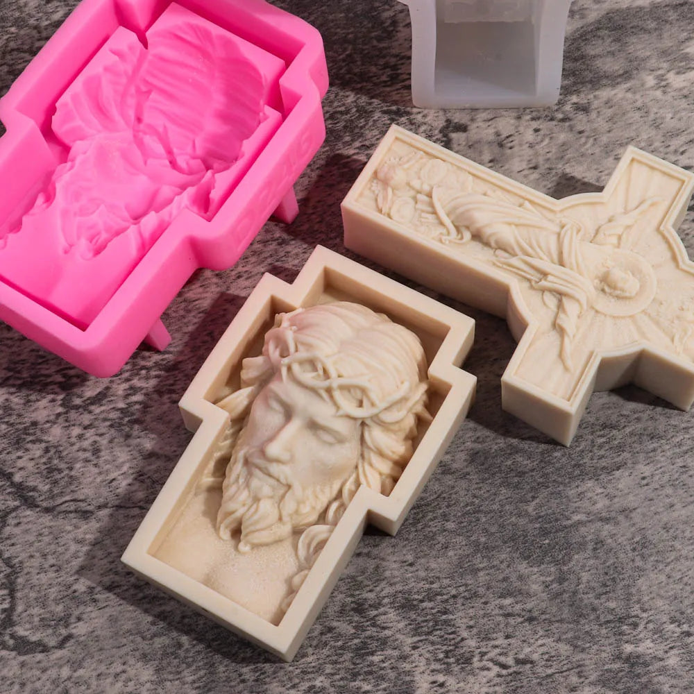Jesus Cross Sculpture Candle Silicone Mold Human Portrait Abstract Scented Candle Plaster Resin Mould Greek Mythology Home Decor