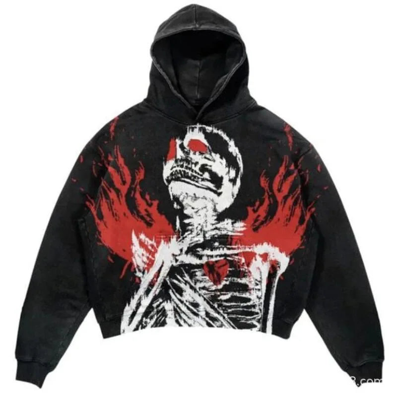 2024 Women’s Skull Print Oversized Hoodie – Y2K Goth Streetwear Zip-Up for Fall Winter - Premium Hoodie from Lizard Vigilante - Just $44.88! Shop now at Lizard Vigilante