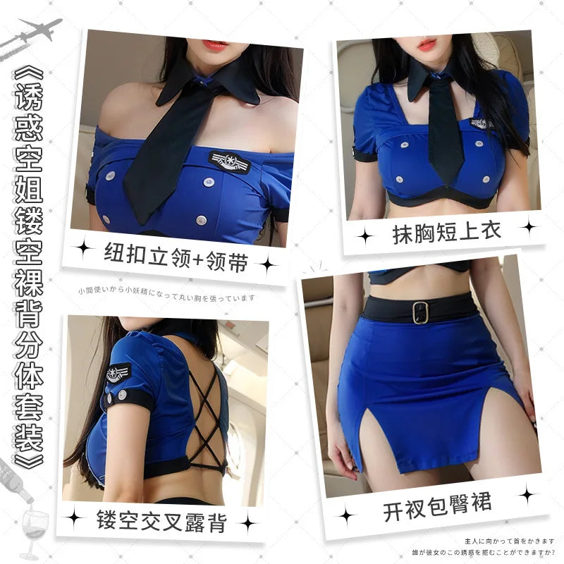 Hot Airline Stewardess Uniform Police Women Office Lady Cosplay Costume Flight Attendant Sensual Wrap-Around Skirt Erotic Lingerie - Premium Cosplay Costumes from Lizard Vigilante - Just $42.88! Shop now at Lizard Vigilante