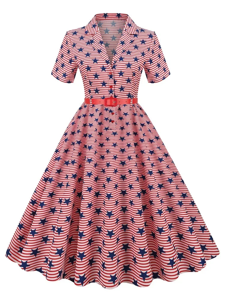 Women's American Flag Button-Up Vintage Dress - Premium dress from Lizard Vigilante - Just $43.99! Shop now at Lizard Vigilante