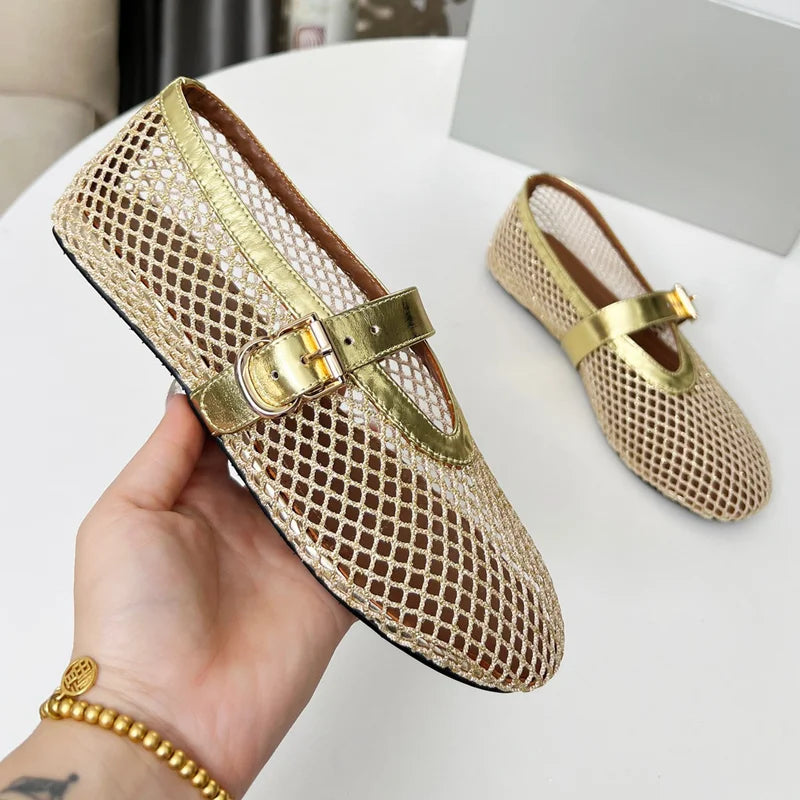 Summer Women's Shoes  breathable fishing net hollowed-out Roman-style flat women's sandals Mary Jane shoes