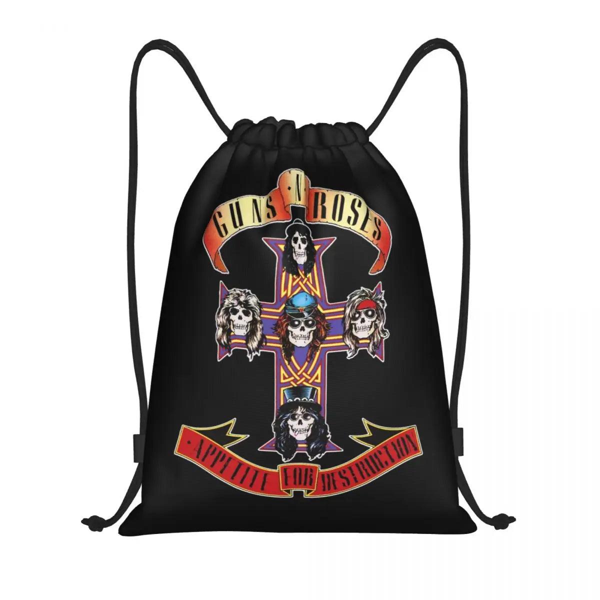 Guns N Roses Bullet Logo Drawstring Backpack Women Men Gym Sport Sackpack Portable Hard Rock Band Training Bag Sack - Lizard Vigilante