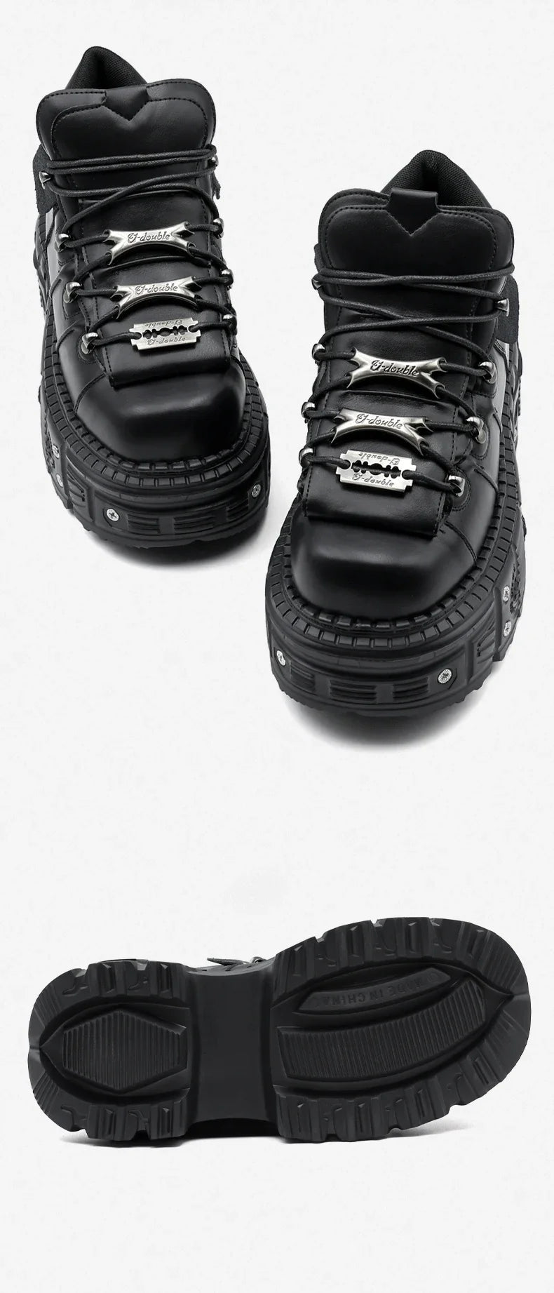 2025 Woman Sneakers New Punk Style Women Shoes Gothic Ankle Rock Boots Lace-up Heel Height Platform Shoes Woman Metal Decor