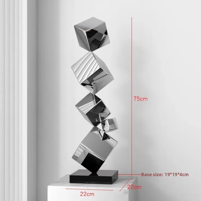 Stainless Steel Geometric Modeling Statues Modern Simple Luxury Living Room Entrance Hall Lobby Creative Sculptures Home Decor