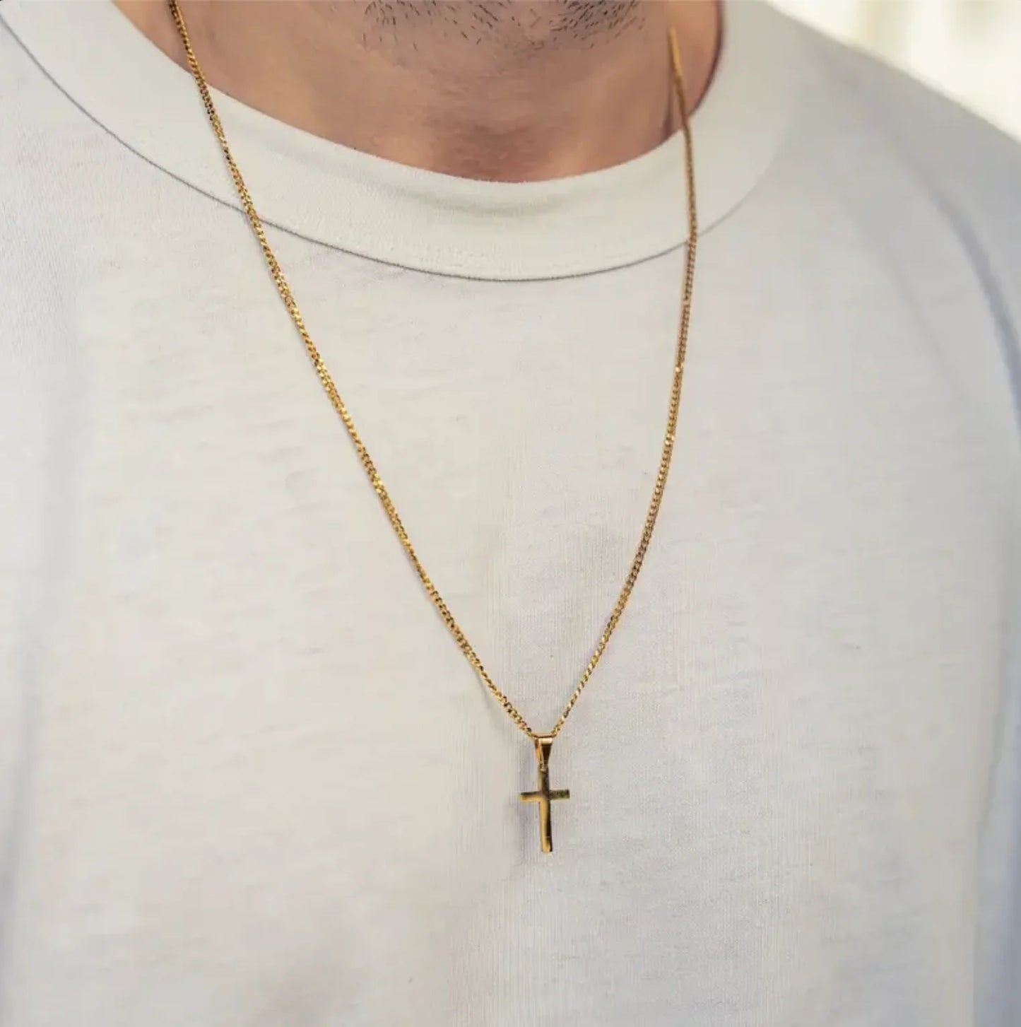 Men's Fashion Cross Pendant Necklace, Golden Plated Cuban Chain Stainless Steel Chain，Male and female niche design Necklace - Premium  from Lizard Vigilante - Just $5.99! Shop now at Lizard Vigilante