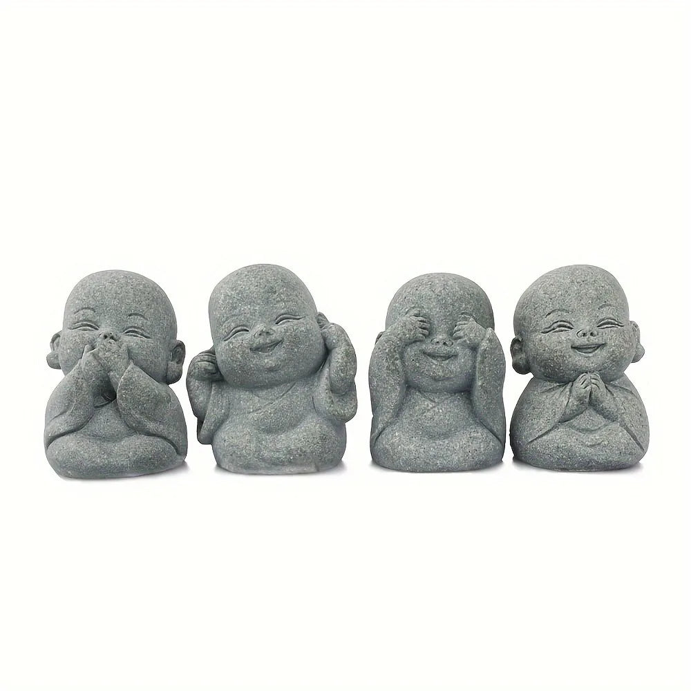 Buddha Stone Statue Little Buddhist Monks Tibetan Buddhism Figurines Zen Garden Ornament Meditation Home Aquarium Decoration